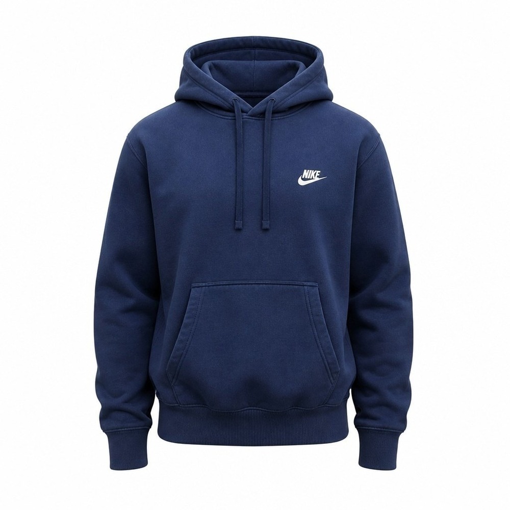 Nike Fleece Hoodie Mens L Navy Blue Sweatshirt Sportswear Club Embroidered Logo